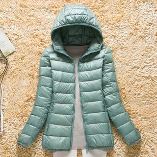 Ultra-Light, Packable Down Coat with Hood for Women