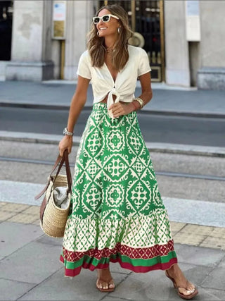 Elegant Long Floral Skirt with Elastic Waist