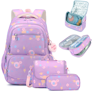 Three-piece Cartoon-print Set Backpack