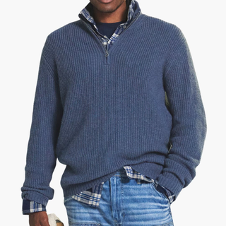 Men’s Ribbed Knit Pullover with Half-Zip Neckline