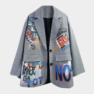 Oversized Women's Blazer with Subtle Check Pattern