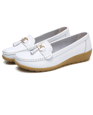 Leather Cut-Out Ballerina Flats for Women