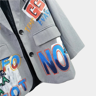 Oversized Women's Blazer with Subtle Check Pattern
