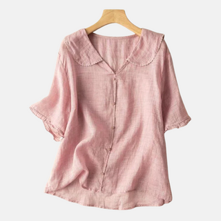 Women’s Cotton Linen Retro Shirt with Doll Collar