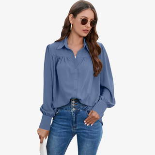 Elegant Chiffon Blouse with Lantern Sleeves