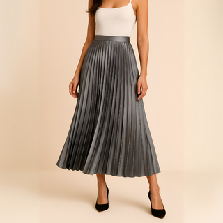 Satin Pleated High-Waist Skirt