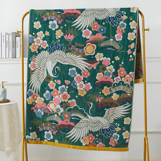 Lush Flower Cranes Bath Towel – Elegant Comfort with Artistic Flair