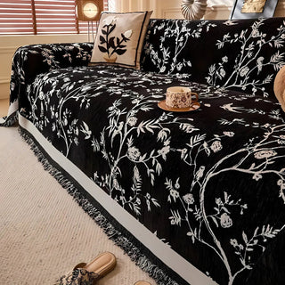 Elegant Floral Patterned Throw with Fringe Trim