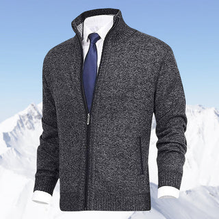 Knitted Zip-Up Cardigan with Collar and Pockets