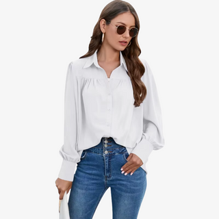 Elegant Chiffon Blouse with Lantern Sleeves