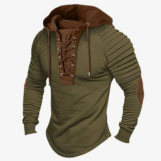 Men’s Sweatshirt with Lace-Up Neckline and Comfortable Hood