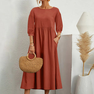 Casual Loose Patchwork Midi Dress Effortless Style Meets Everyday Comfort