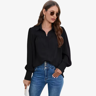 Elegant Chiffon Blouse with Lantern Sleeves