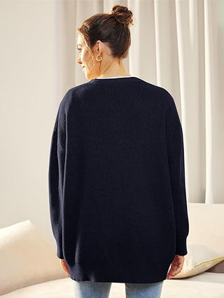 Oversized V-Neck Cardigan with Button Closure