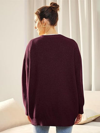 Oversized V-Neck Cardigan with Button Closure