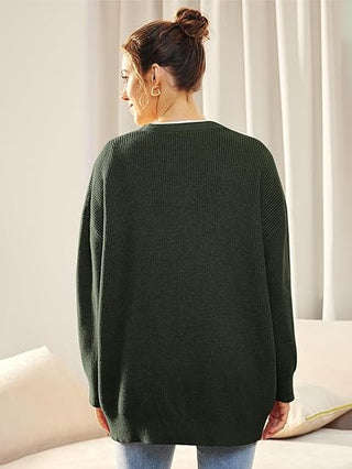 Oversized V-Neck Cardigan with Button Closure