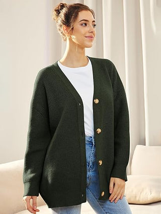 Oversized V-Neck Cardigan with Button Closure