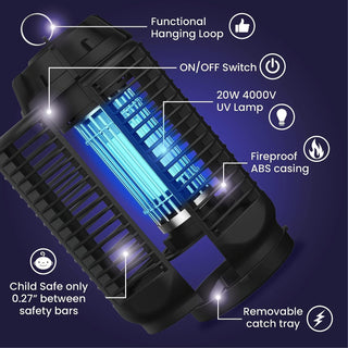 Electric insect killer with 20W UV light and 4200V mains, IPX4 waterproof