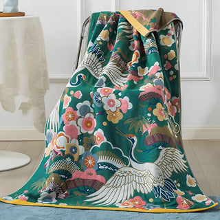Lush Flower Cranes Bath Towel – Elegant Comfort with Artistic Flair