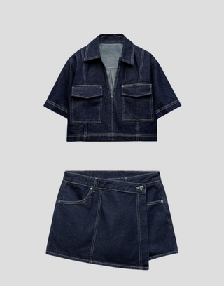 Two-Piece Denim Set with Top and Skirt