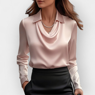 Elegant Satin Blouse with Waterfall Collar