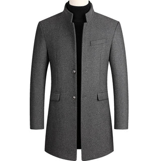 Men's Long Winter Coat with Notch Lapel