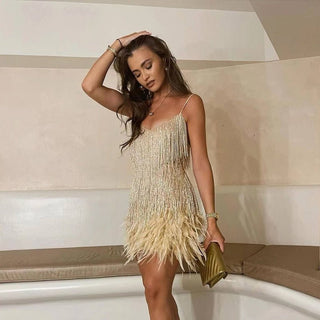 Women's Feather Mini Dress Glamorous & Playful