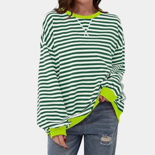 Oversized Striped Long Sleeve T-Shirt for Women
