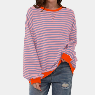 Oversized Striped Long Sleeve T-Shirt for Women