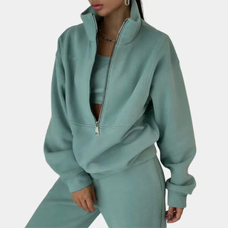 Comfortable Tracksuit Pullover with Zipper for Women