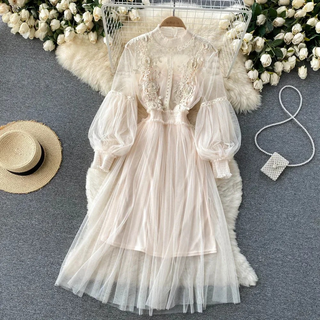 Enchanting Floral Dress with Stand-Up Collar