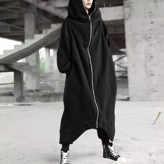 Oversized Women's Coat with Hood and Zipper – Cozy Elegance for Every Season