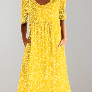 Floral High Waist Midi Dress with Pockets