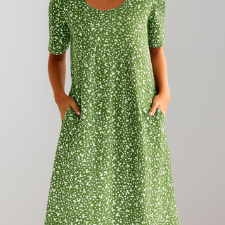 Floral High Waist Midi Dress with Pockets