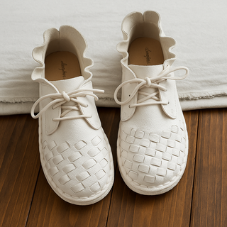 Retro Mori Girl Style with Artistic Flair Handmade Cowhide Flats