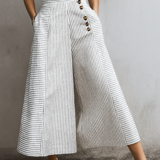 Striped Lightweight High Waist Wide Leg Trousers