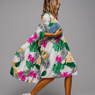 Oversized Floral Print Midi Shirt Dress