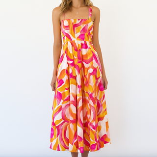 Flowy Vintage Printed Spaghetti Strap Dress