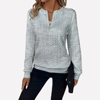 Women’s Cable Knit Pullover with Zippered Neckline