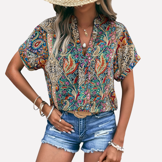 Women’s Casual V-Neck Paisley Print Drop-Shoulder Blouse