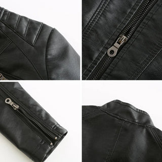 Stylish Faux Leather Women's Jacket with Classic Biker Design