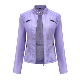Stylish Faux Leather Women's Jacket with Classic Biker Design