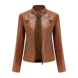 Stylish Faux Leather Women's Jacket with Classic Biker Design