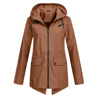 Waterproof Women's Mid-Length Jacket with Zipper