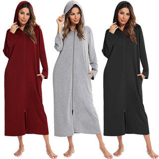 Warm Zip-Up Nightdress with Hood