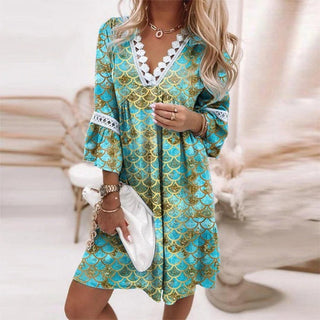 Bohemian Dress with V-Neck and Lace Details