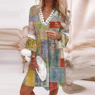 Bohemian Dress with V-Neck and Lace Details