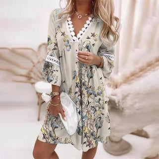 Bohemian Dress with V-Neck and Lace Details