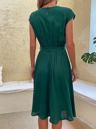 Short-Sleeved Pleated Mini Dress