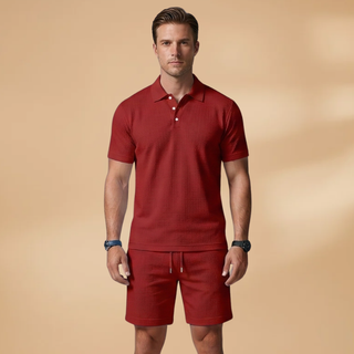 Men’s Summer Polo & Shorts Set with Button Placket